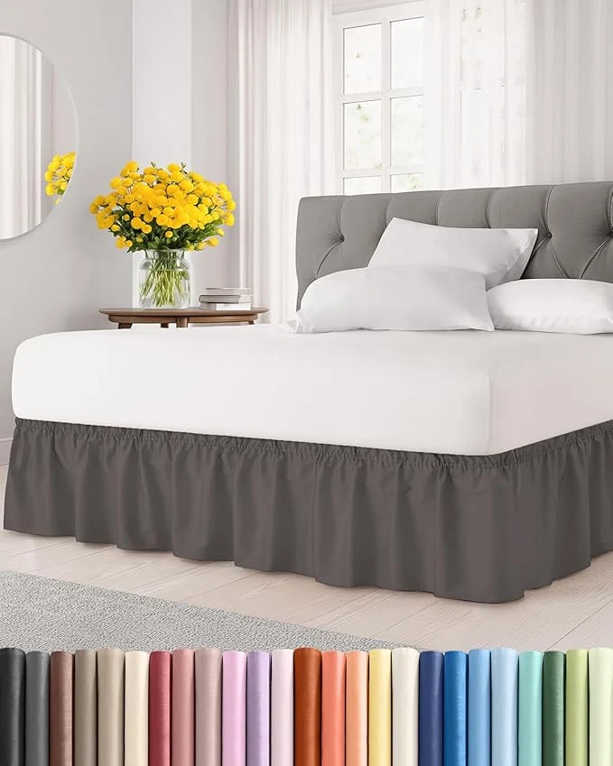 Trusted Wrap Around Dust Ruffle Bed Skirt - Dark Grey - Twin Twin XL Size Beds with 12 Inch Drop - Elastic Strap - Adjustable Pleated Bedskirt with Brushed Fabric and Wrinkle - Women Men Kids amp Teens Original Design
