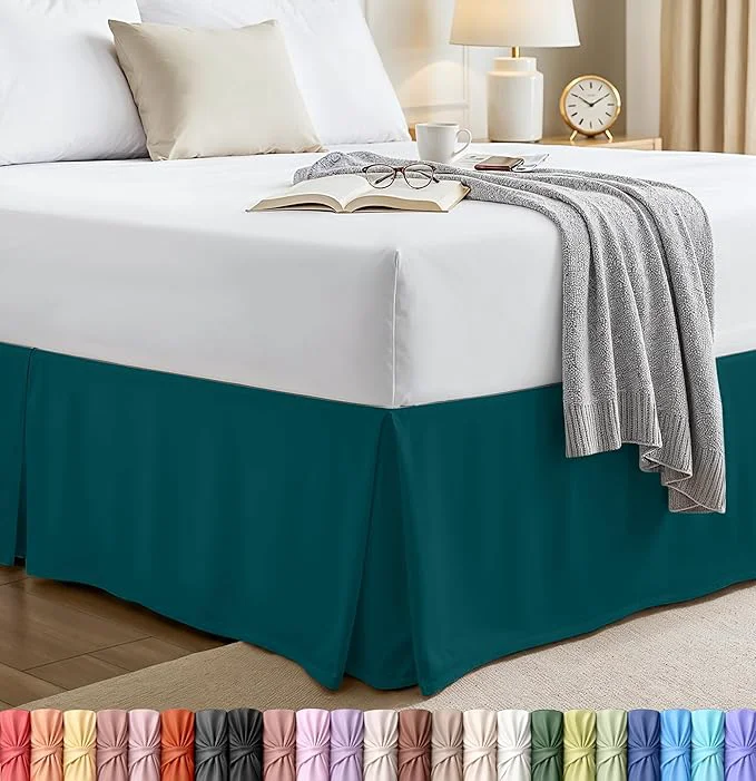 Functional Utopia Bedding Full Bed Skirt - Soft Quadruple Pleated Ruffle - Easy Fit with 16 Inch Tailored Drop - Hotel Quality Shrinkage and Fade Resistant Full Teal First-Class