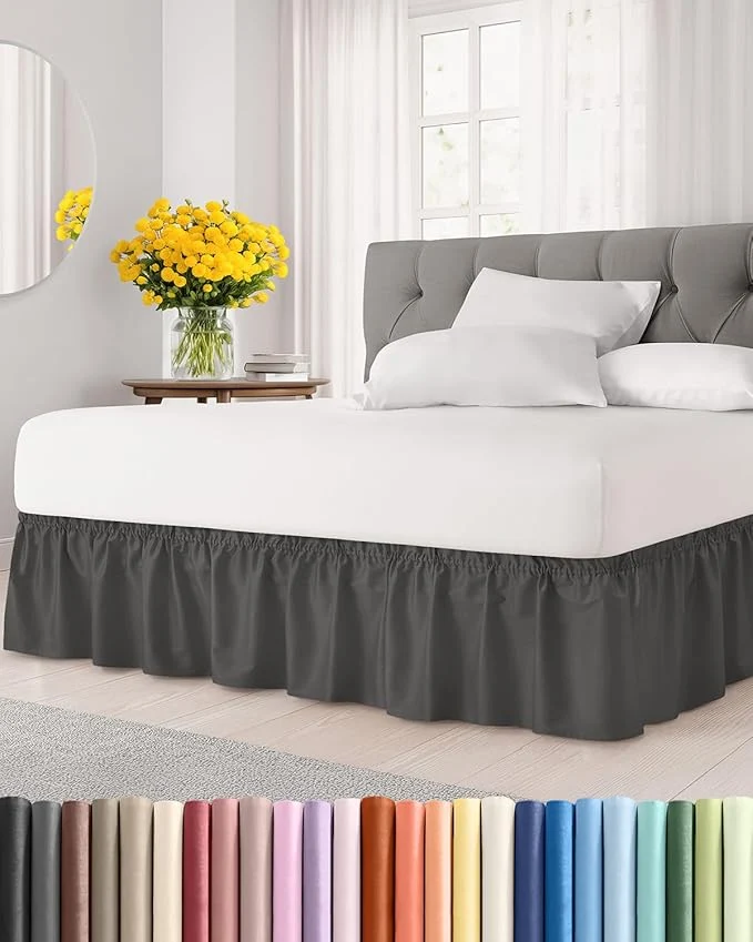 Soft Wrap Around Dust Ruffle Bed Skirt - Charcoal - for Queen Size Beds w 12 Inch Drop - Easy Fit Elastic Strap - Adjustable Pleated Bedskirt w Brushed Fabric - Wrinkle - Women Men Kids amp Teens Contemporary