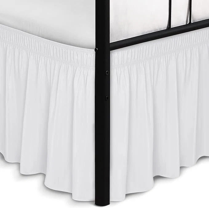 Easy-to-Use Biscaynebay Wrap Around Bed Skirts with Split Corners for King Beds 18 quot Drop White Adjustable Elastic Dust Ruffles Easy Fit Wrinkle Resistant Silky Luxurious Fabric Machine Washable Trendy