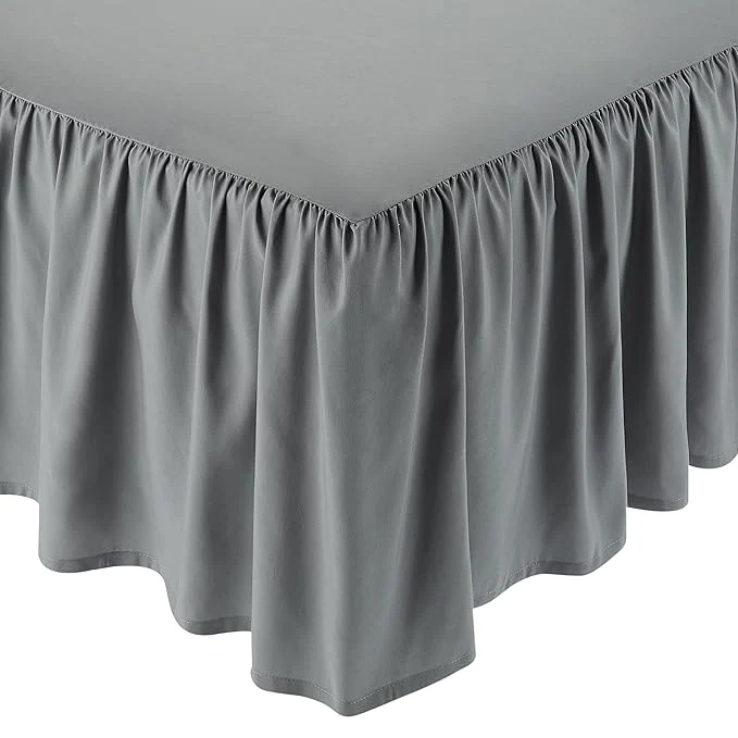Environmentally Friendly Amazon Basics Wrinkle Resistant Machine Washable Ruffled Bed Skirt Fade Resistant Microfiber with 16 quot Drop Queen Dark Grey Powerful