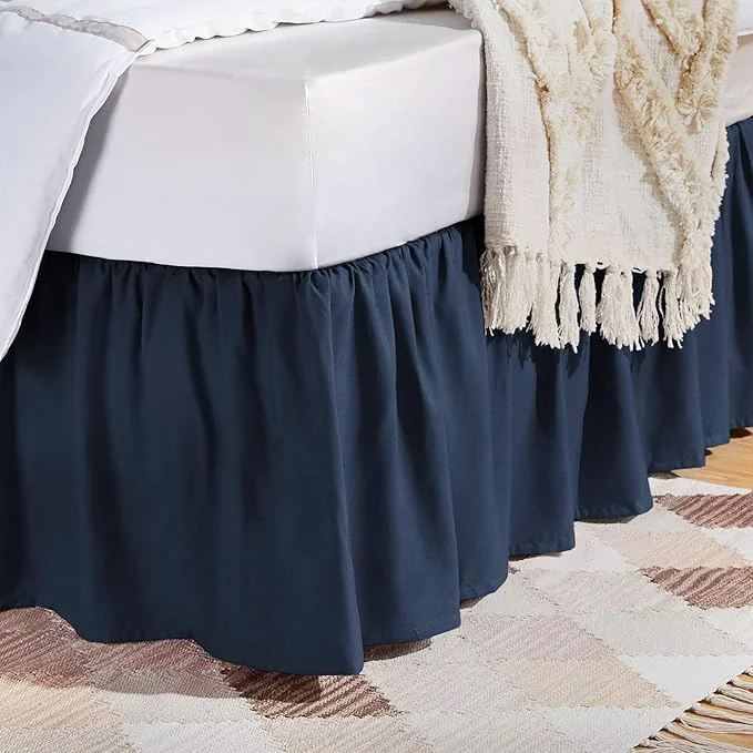 Contemporary Amazon Basics Lightweight Ruffled Bed Skirt Classic Style Machine Washable Fade and Wrinkle Resistant Microfiber with 16 quot Drop Queen Navy Blue Authentic