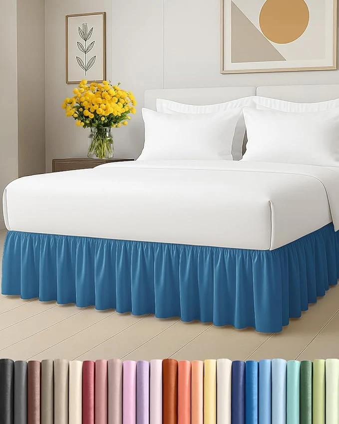 Clean Bedskirt Twin Size Ruffle - 18 inch Drop Dust Ruffle Bed Skirt with Platform - Soft Easy Fit Premium Hotel Quality - Wrinkle Fade amp Shrink Resistant - for Women Men Kids and Teens - Denim Blue Relaxed