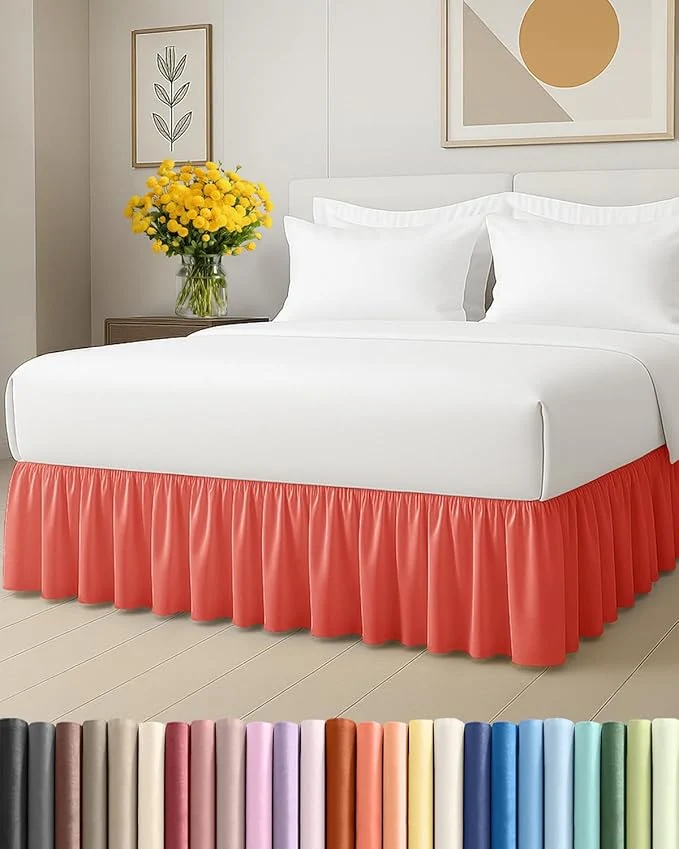 Superior Bedskirt Queen Size Ruffle - 15 inch Drop Dust Ruffle Bed Skirt with Platform - Ultra-Soft Easy Fit Premium Hotel Quality - Wrinkle Fade amp Shrink Resistant - for Women Men Kids and Teens - Coral