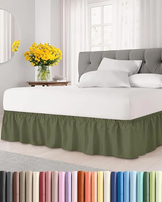 Artisan Wrap Around Dust Ruffle Bed Skirt - Sage Green - Twin Twin XL Size Beds with 21 Inch Drop - Elastic Strap - Adjustable Pleated Bedskirt with Brushed Fabric and Wrinkle - Women Men Kids amp Teens Refined