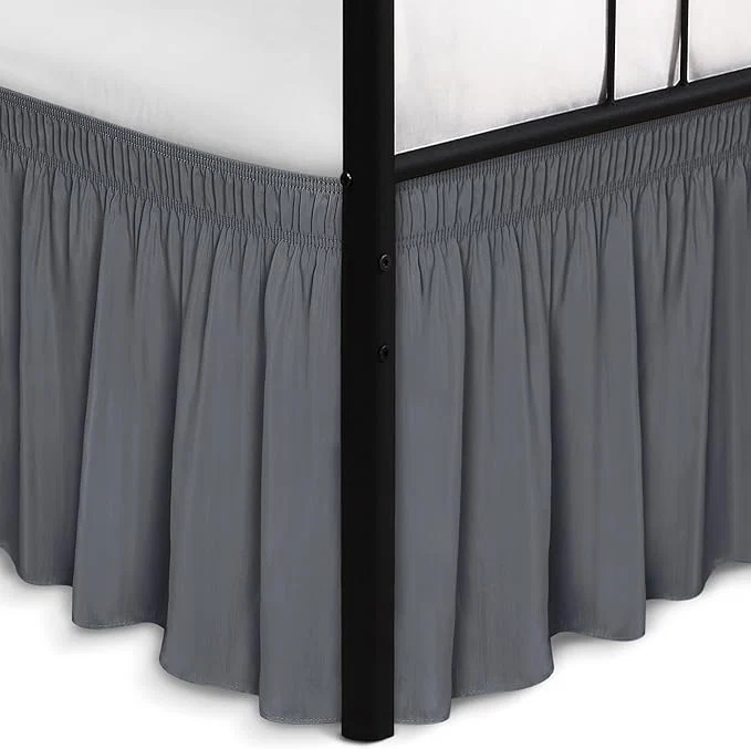 Artisan Biscaynebay Wrap Around Bed Skirts with Split Corners for Full Beds 14 quot Drop Dark Grey Elastic Dust Ruffles Adjustable Easy Fit Wrinkle amp Fade Resistant Silky Luxurious Fabric Machine Washable High-Quality