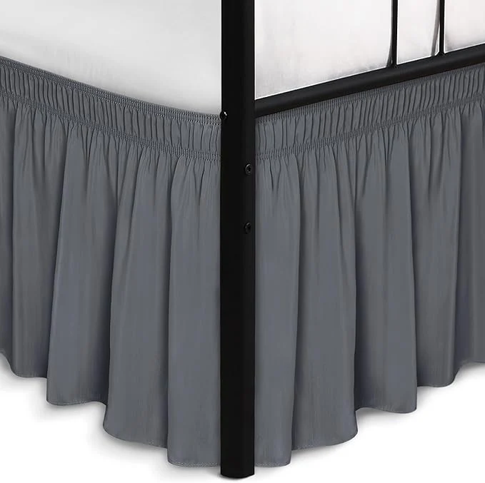 Reliable Biscaynebay Wrap Around Bed Skirts with Split Corners for King Beds 18 quot Drop Dark Grey Adjustable Elastic Dust Ruffles Easy Fit Wrinkle Resistant Silky Luxurious Fabric Machine Washable Minimalist