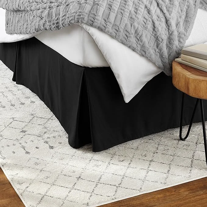 Advanced Amazon Basics Lightweight Pleated Bed Skirt Wrinkle Resistant Machine Washable Full Black Solid Stylish