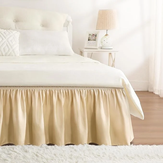 Traditional RIMELA Beige Bed Skirt King Size 18 Inch Drop Wrap Around Elastic Bedskirt Dust Ruffle for Adjustable Bed Base Machine Washable Easy to Install Bed Skirts Fashionable