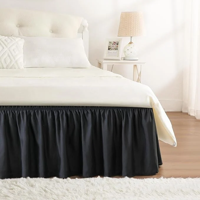 Soft RIMELA Black Bed Skirt King Size 18 Inch Drop Elastic Bed Skirting for Bed Base and Frame Bedding Dust Ruffle Easy to Install Lightweight Wrap Around Adjustable Bedskirt Flexible