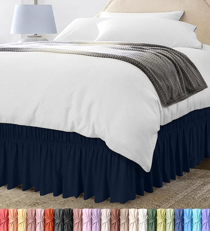 Environmentally Friendly Utopia Bedding King Elastic Bed Ruffle - Easy Wrap Around Ruffle - Microfiber Bed Skirt with Adjustable Buckle amp Elastic Belt 16 Inch Tailored Drop - Hotel Quality Bedskirt Fade Resistant Navy Green
