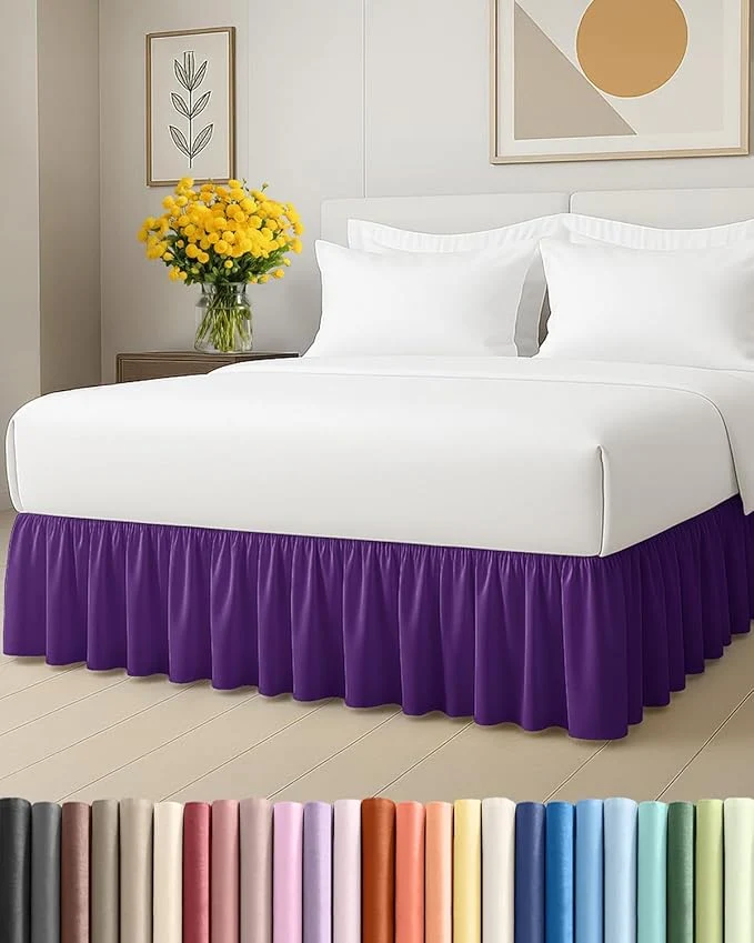 Authentic Bedskirt Full Size Ruffle - 12 inch Drop Dust Ruffle Bed Skirt with Platform - Ultra-Soft Easy Fit Premium Hotel Quality - Wrinkle Fade amp Shrink Resistant - for Women Men Kids and Teens - Purple Exclusive