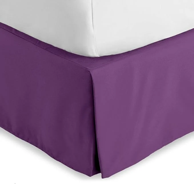 Unique Bare Home Queen Bed Skirt - 15-Inch Tailored Drop Easy Fit - Bed Skirt for Beds - Center amp Corner Pleats Queen Plum Lightweight
