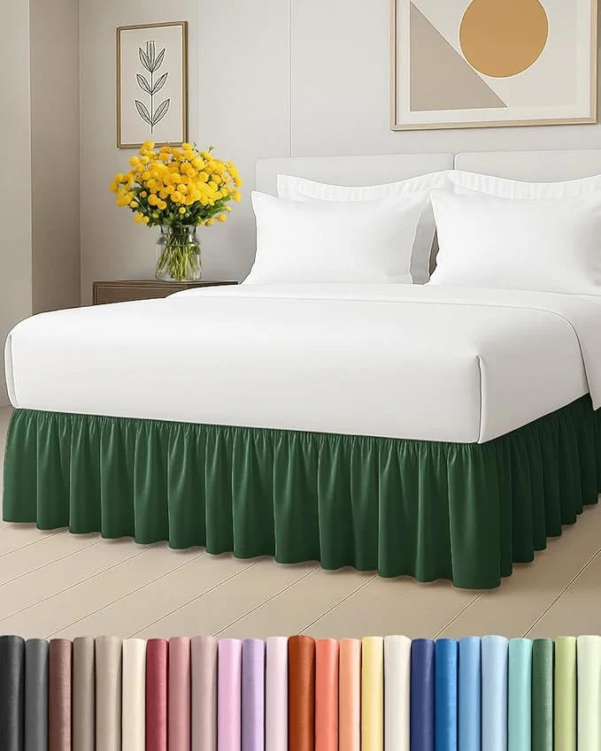 High-Quality Bedskirt King Size Ruffle - 15 inch Drop Dust Ruffle Bed Skirt with Platform - Soft Easy Fit Premium Hotel Quality - Wrinkle Fade amp Shrink Resistant - For Women Men Kids and Teens - Emerald Green Fine Crafted