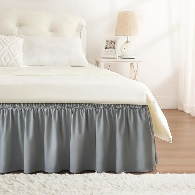 Reliable RIMELA Light Grey Bed Skirt King Size 12 Inch Drop Elastic Bed Skirting for Bed Base and Frame Bedding Dust Ruffle Easy to Install Lightweight Wrap Around Adjustable Bedskirt Quality