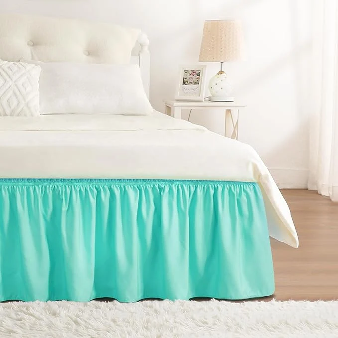 Refined RIMELA Spa Blue Bed Skirt Queen Size 18 Inch Drop Elastic Bed Skirting for Bed Base and Frame Bedding Dust Ruffle Easy to Install Lightweight Wrap Around Adjustable Bedskirt Fine Crafted