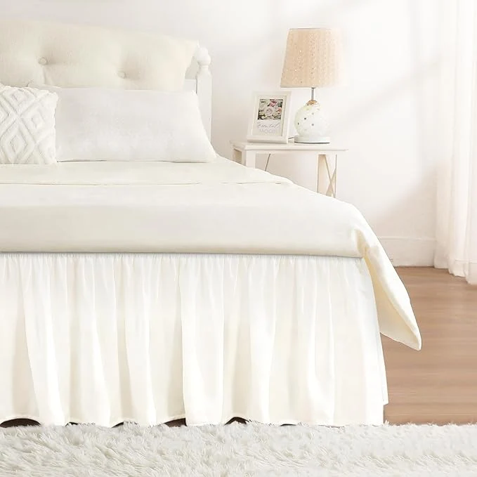 Dependable RIMELA Cream White Bed Skirt King Size 18 Inch Drop Wrap Around Elastic Bedskirt Dust Ruffle for Adjustable Bed Base Machine Washable Easy to Install Bed Skirts Practical