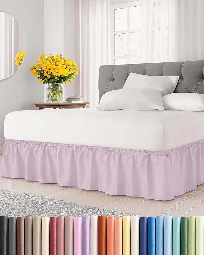 Lightweight Wrap Around Dust Ruffle Bed Skirt - Light Lavender - Twin Twin XL Size Beds w 15 Inch Drop - Easy Fit Elastic - Adjustable Pleated Bedskirt w Brushed Fabric Wrinkle Women Men Kids amp Teens Premium