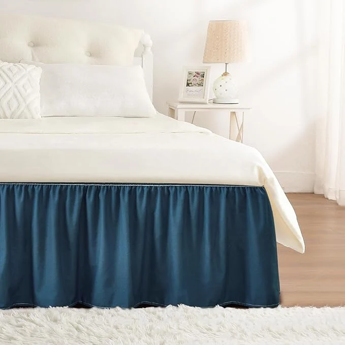 Quality RIMELA Dusty Navy Bed Skirt King Size 15 Inch Drop Wrap Around Elastic Bedskirt Dust Ruffle for Adjustable Bed Base Machine Washable Easy to Install Bed Skirts High-Quality