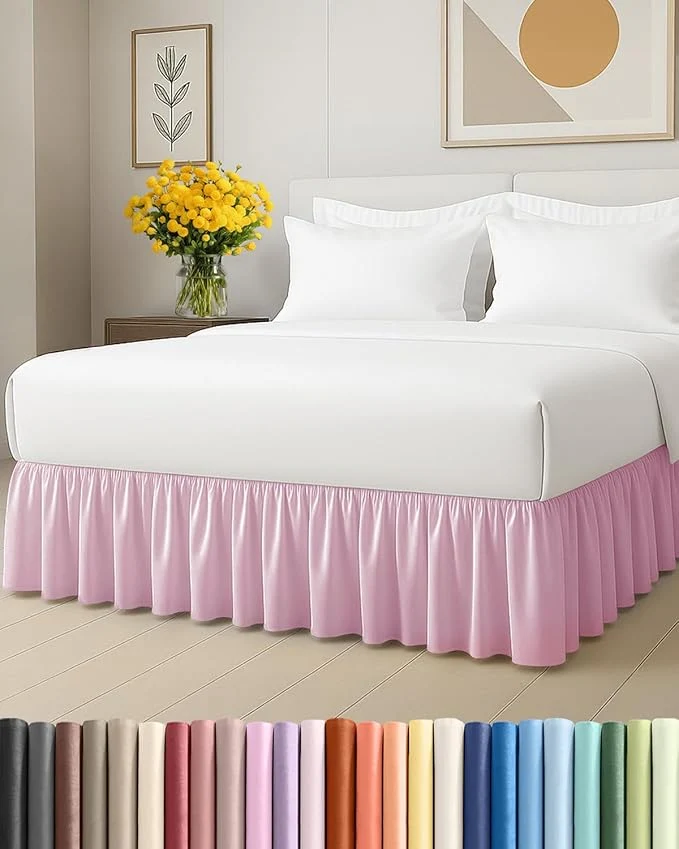 Environmentally Friendly Bedskirt King Size Ruffle - 12 inch Drop Dust Ruffle Bed Skirt with Platform - Soft Easy Fit Premium Hotel Quality - Wrinkle Fade amp Shrink Resistant - for Women Men Kids and Teens - Light Pink Fast