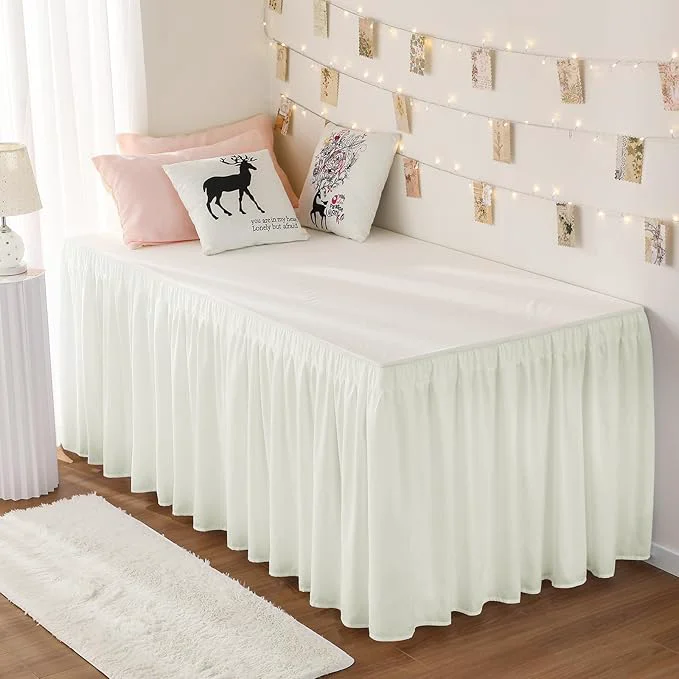 Natural RIMELA Cream Dorm Bed Skirt Twin XL 32 Inch Drop Easy to Install Extra Long Wrap Around Elastic Dust Ruffle Bedskirt Silky Fabric Machine Washable Twin XL 80 L x 39 W amp Twin 75 L x 39 W Fine Crafted