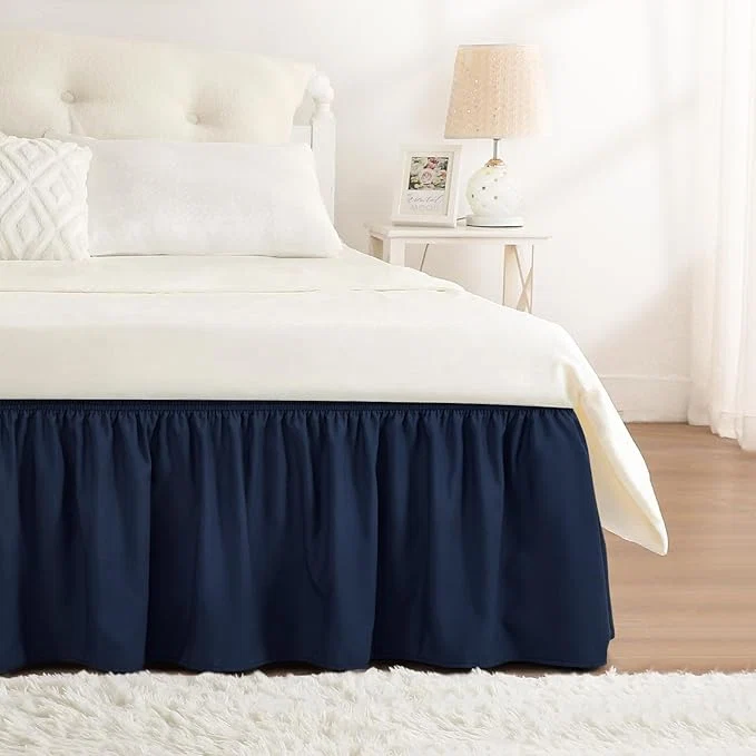 Smooth RIMELA Navy Blue Bed Skirt Queen Size 18 Inch Drop Elastic Bed Skirting for Bed Base and Frame Bedding Dust Ruffle Easy to Install Lightweight Wrap Around Adjustable Bedskirt Comfortable