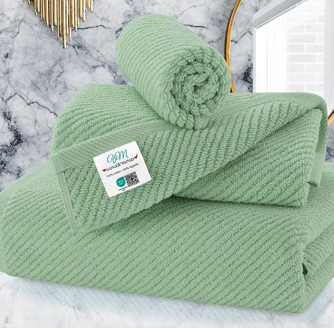 Advanced VOOVA MOVAS Green Towels for Bathroom Cotton Quick Dry Soft Thick Exclusive