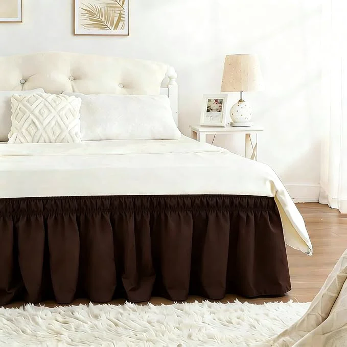 Practical RIMELA Bed Skirt King Size 18 Inch Drop Elastic Bed Skirting for Bed Base and Frame Bedding Dust Ruffle Easy to Install Wrap Around Adjustable Bedskirt Chocolate Brown Minimalist