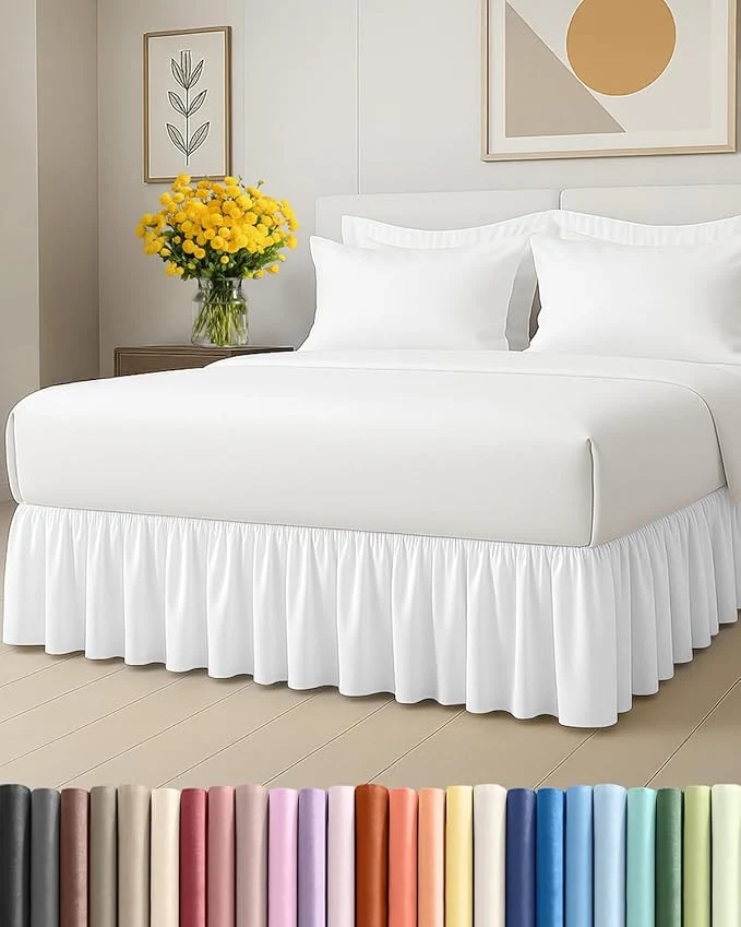 Bedskirt Queen Size Ruffle - 15 inch Drop Dust Ruffle Bed Skirt with Platform - Ultra-Soft Easy Fit Premium Hotel Quality - Wrinkle Fade amp Shrink Resistant - for Women Men Kids and Teens - White Reusable