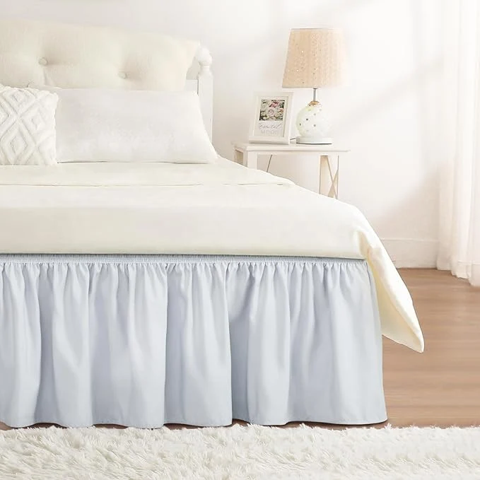 Certified RIMELA Ice Grey Bed Skirt Queen Size 15 Inch Drop Elastic Bed Skirting for Bed Base and Frame Bedding Dust Ruffle Easy to Install Lightweight Wrap Around Adjustable Bedskirt Selected