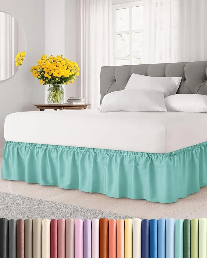 High-Performance Wrap Around Dust Ruffle Bed Skirt - Spa Blue - Twin Twin XL Size Beds with 18 Inch Drop - Easy Fit Elastic Strap - Adjustable Pleated Bedskirt w Brushed Fabric Wrinkle - Women Men Kids amp Teens Comfortable