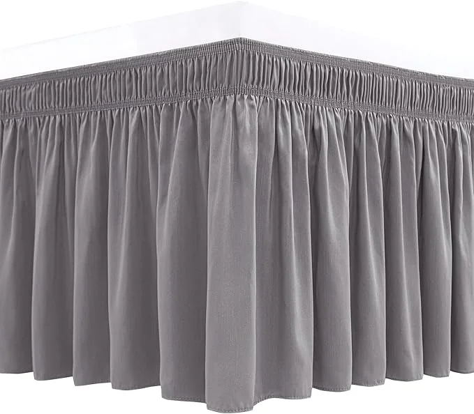 Professional Biscaynebay Wrap Around Bed Skirts for Twin amp Twin XL Beds 15 quot Drop Silver Grey Adjustable Elastic Dust Ruffles Easy Fit Wrinkle amp Fade Resistant Silky Luxurious Fabric Machine Washable Eco-Friendly