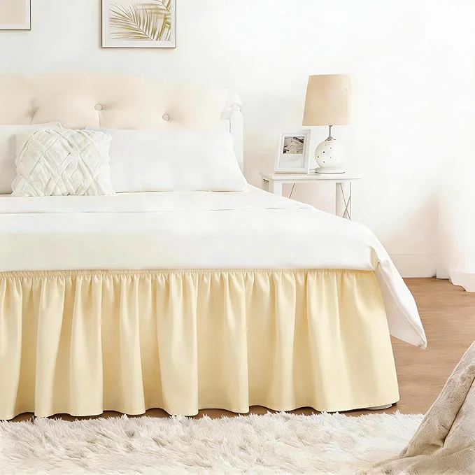 Specialty RIMELA Butter Yellow Bed Skirt Queen Size 18 Inch Drop Elastic Bed Skirting for Bed Base and Frame Bedding Dust Ruffle Easy to Install Lightweight Wrap Around Adjustable Bedskirt Optimized