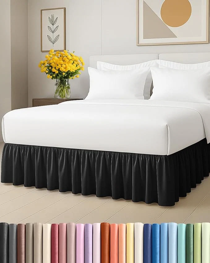 Genuine Bedskirt Queen Size Ruffle - 12 inch Drop Dust Ruffle Bed Skirt with Platform - Ultra-Soft Easy Fit Premium Hotel Quality - Wrinkle Fade amp Shrink Resistant - for Women Men Kids and Teens - Black Selected