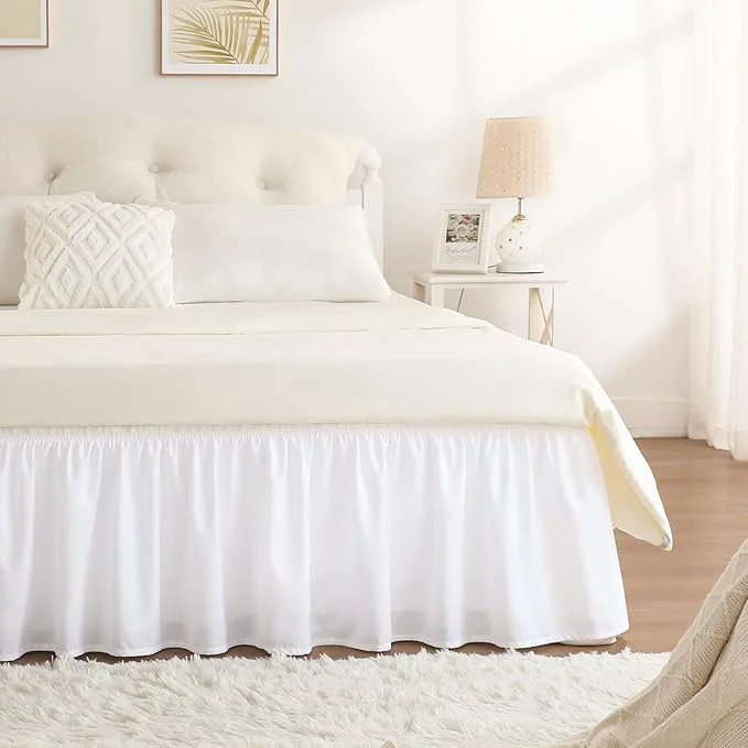 Innovative RIMELA Full Size White Bed Skirt 15 Inch Drop Wrap Around Elastic Bed Skirts Full Size Dust Ruffle Bedskirt for Adjustable Bed Base Solid Wrinkle and Fade Resistant Silky Fabric Machine Washable Consistent