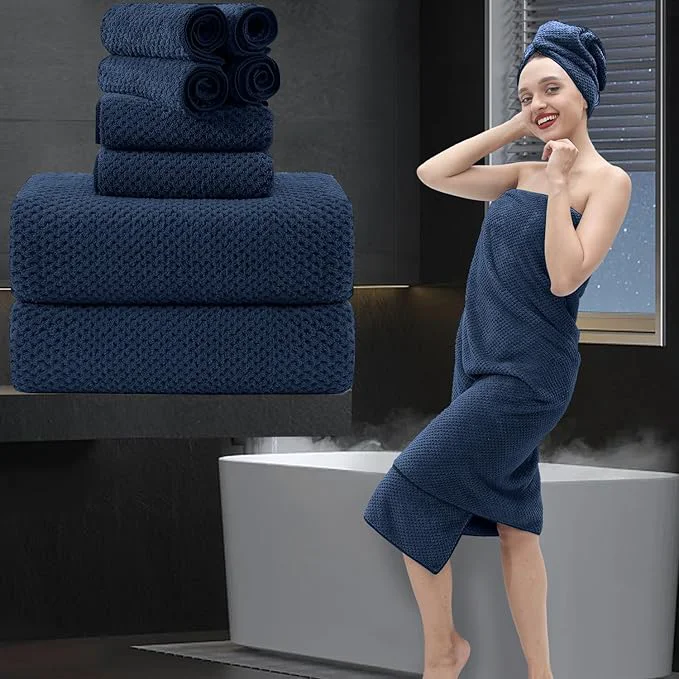 Premium 8 Piece Bathroom Towel Set Navy Blue 2 Oversized Large Bath Towels Sheet Outstanding