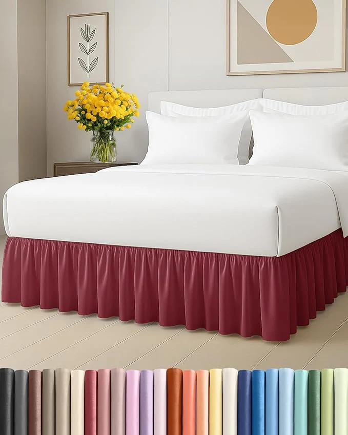 Certified Bedskirt Twin Size Ruffle - 18 inch Drop Dust Ruffle Bed Skirt with Platform - Ultra-Soft Easy Fit Premium Hotel Quality - Wrinkle Fade amp Shrink Resistant - for Women Men Kids amp Teens - Burgundy Efficient