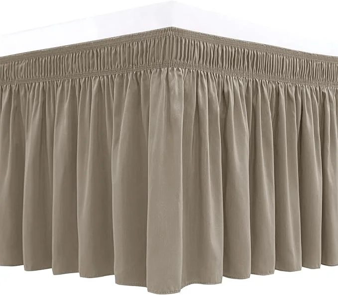 Durable Biscaynebay Wrap Around Bed Skirts for King amp Cal King Beds Short Drop of 12 quot Taupe Adjustable Elastic Dust Ruffles Easy Fit Wrinkle Resistant Silky Luxurious Fabric Machine Washable Classic