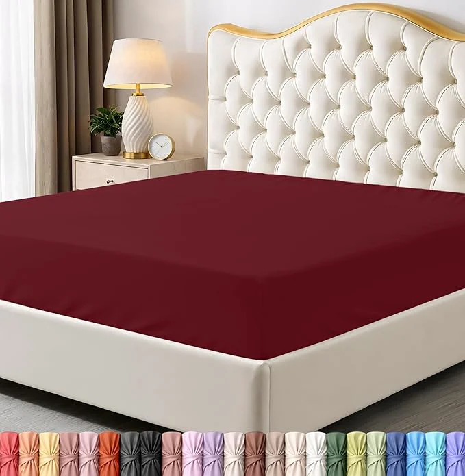Elite Utopia Bedding Full Fitted Sheet - Bottom Sheet - Deep Pocket - Soft Microfiber - Shrinkage and Fade Resistant - Easy Care -1 Fitted Sheet Only Red Burgundy Green
