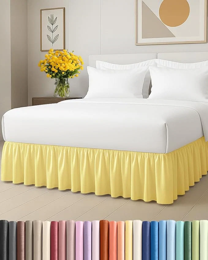 Casual Bedskirt Queen Size Ruffle - 12 inch Drop Dust Ruffle Bed Skirt with Platform - Ultra-Soft Easy Fit Premium Hotel Quality - Wrinkle Fade amp Shrink Resistant - For Women Men Kids and Teens - Yellow Professional