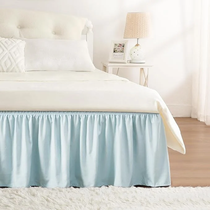 Lightweight RIMELA Grayish Blue Bed Skirt Queen Size 15 Inch Drop Wrap Around Elastic Bedskirt Dust Ruffle for Adjustable Bed Base Machine Washable Easy to Install Bed Skirts Environmentally Friendly