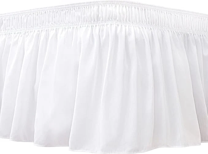 Classic Biscaynebay Wrap Around Bed Skirts for Twin amp Twin XL Beds 17 quot Drop White Adjustable Elastic Dust Ruffles Easy Fit Wrinkle amp Fade Resistant Silky Luxurious Fabric Solid Machine Washable Easy-to-Use