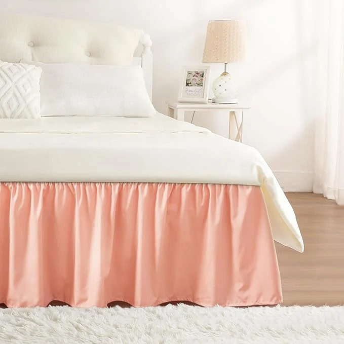 Healthy RIMELA Peachy Coral Bed Skirt King Size 18 Inch Drop Elastic Bed Skirting for Bed Base and Frame Bedding Dust Ruffle Easy to Install Wrap Around Adjustable Bedskirt Exclusive