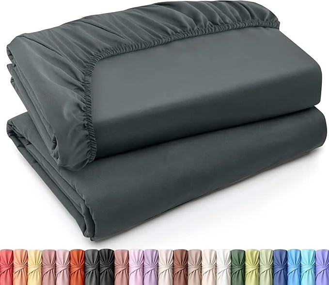 Flexible Utopia Bedding King Fitted Sheets - Bulk Pack of 2 Bottom Sheets - Soft Brushed Microfiber - Deep Pockets - Shrinkage amp Fade Resistant - Easy Care King Grey Solid