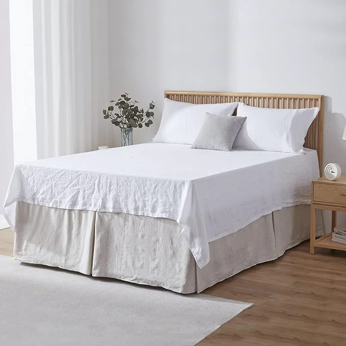 Comfortable Simple amp Opulence Belgian Linen Bed Skirt with Classic 22 inch Tailored Drop Dust Ruffle Easy Fit Breathable Premium Natural Flax - Basic Linen King Smart
