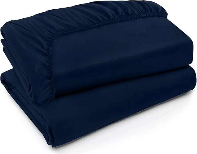 Sophisticated Utopia Bedding Twin XL Fitted Sheets - Bulk Pack of 2 Bottom Sheets - Soft Brushed Microfiber - Deep Pockets - Shrinkage amp Fade Resistant - Easy Care Twin XL Navy Natural