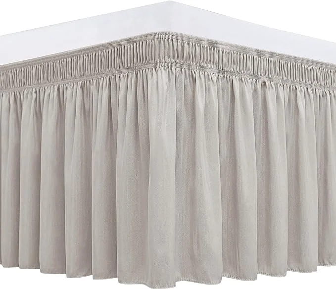 Classic Biscaynebay Wrap Around Bed Skirts for Queen Beds with 12 quot Short Drop Camel Grey Adjustable Elastic Dust Ruffles Easy Fit Wrinkle Resistant Silky Luxurious Fabric Machine Washable Artisan