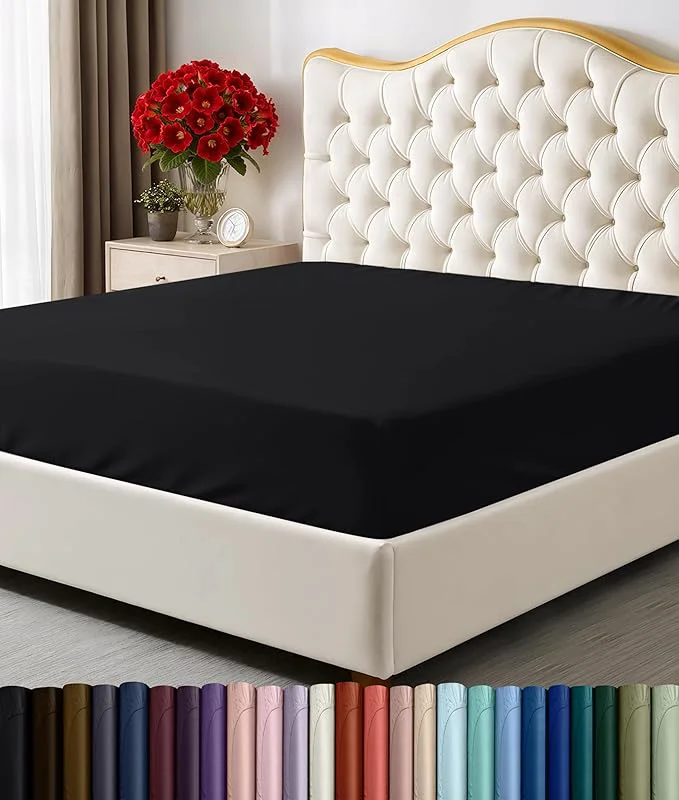 Secure Utopia Bedding Queen Fitted Sheet - Bottom Sheet - Deep Pocket - Soft Microfiber - Shrinkage and Fade Resistant - Easy Care -1 Fitted Sheet Only Black Top-Quality
