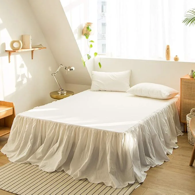 Fine Crafted Simple amp Opulence Belgian Linen Bed Skirt with Classic 14 inch Tailored Drop Dust Ruffle Easy Fit Breathable Premium Natural Flax- Pleated White Queen Top-Quality