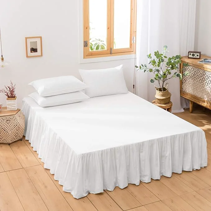 Reliable BISELINA French Linen Bed Skirt with Pleated Frills 14-Inch Tailored Drop Natural Flax Cotton Blend Dust Ruffle Soft Cozy Farmhouse Bedding 14 quot King White First-Class